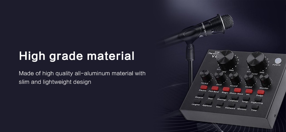 V8 Audio External USB Headset Microphone K Song Live Broadcast Sound Card- Black