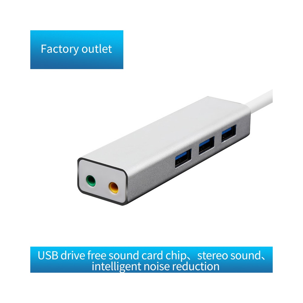 USB 3.0 Hub Plus 5.1 Sound Card Multifunction- Silver