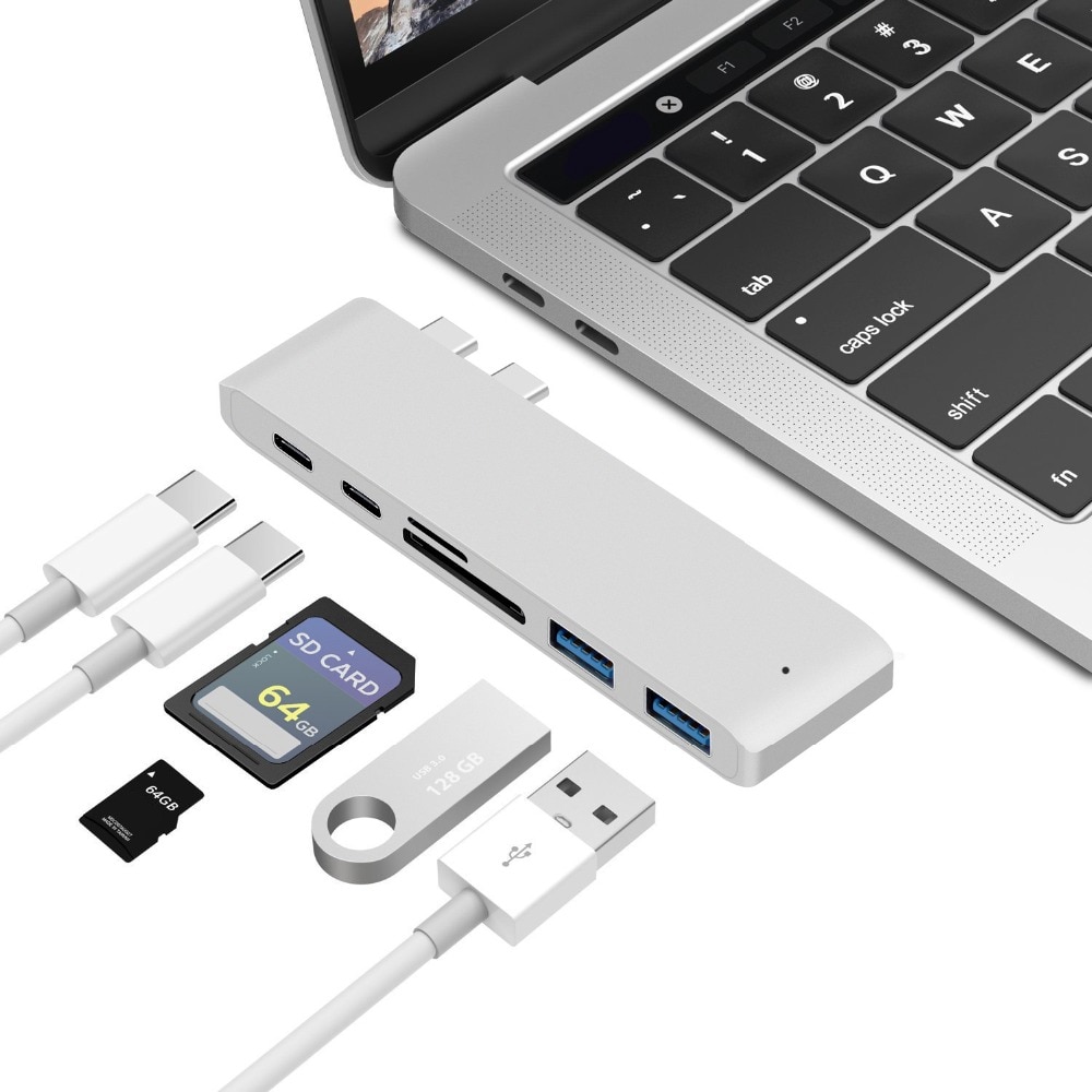 Type-C USB-C Hub Adapter Dual USB 3.0 Port Thunderbolt 3 For MacBook Pro- Gray