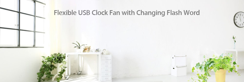 Mini USB Flexible Time Clock Fan with LED Light- Silver GREEN LIGHT