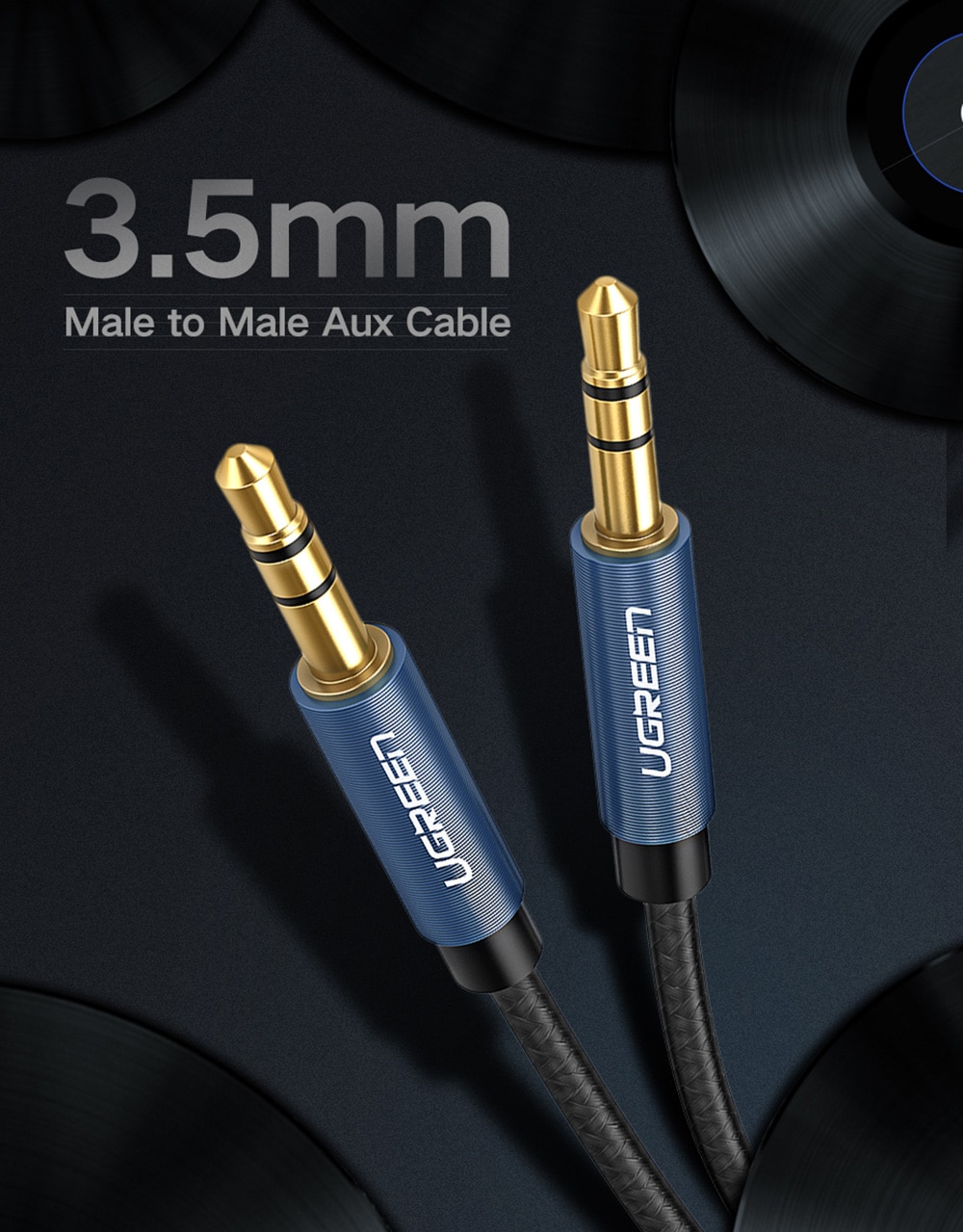 UGREEN 3.5mm Male to Male Aux Audio Cable- Black 0.5M