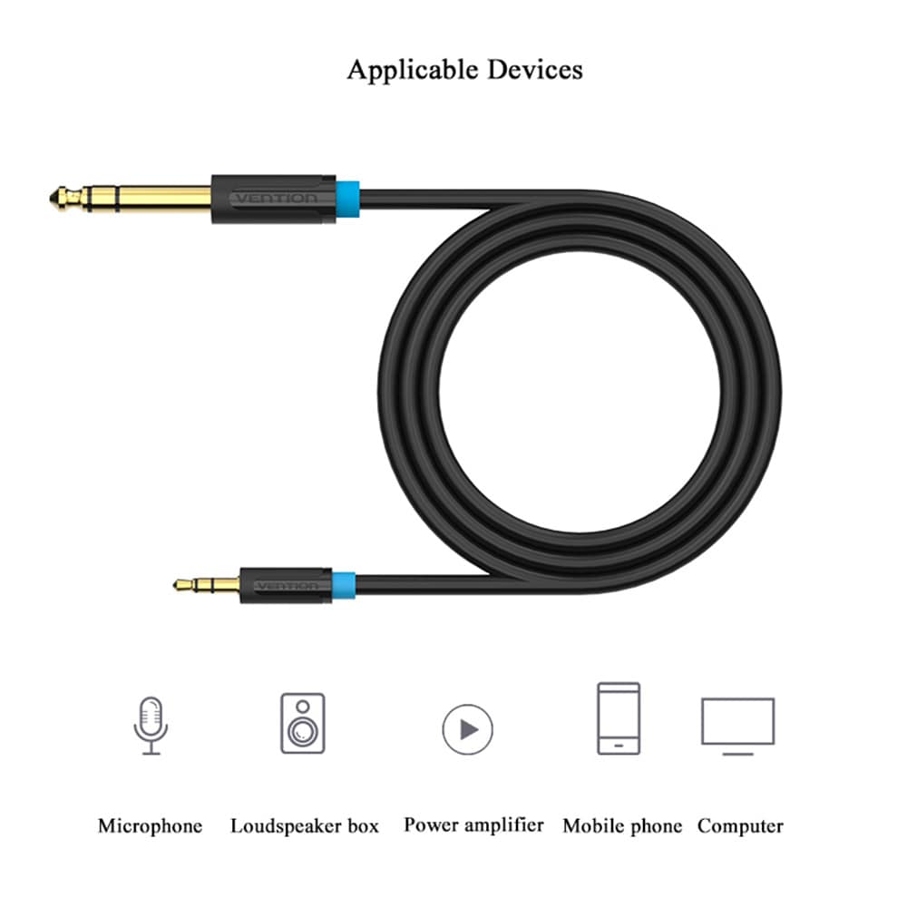 Vention BABB 6.35mm Male to 3.5mm Male Audio Cable- Black 0.5M
