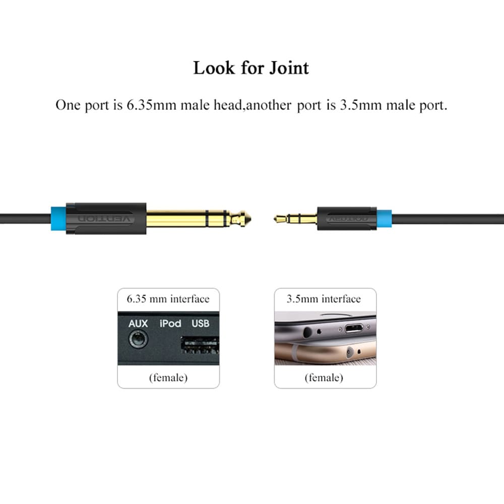 Vention BABB 6.35mm Male to 3.5mm Male Audio Cable- Black 0.5M
