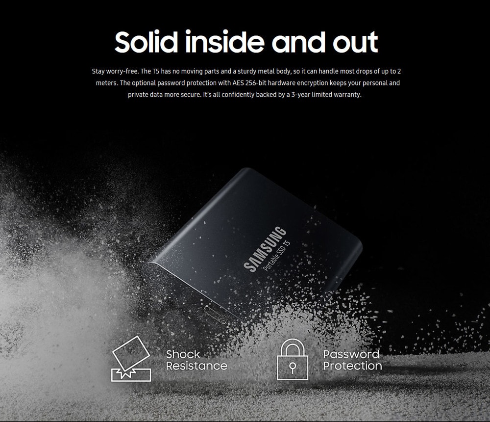 Samsung T5 SSD Portable Solid State Drive with USB 3.1 / Hardware Encryption- Lake Blue 500GB