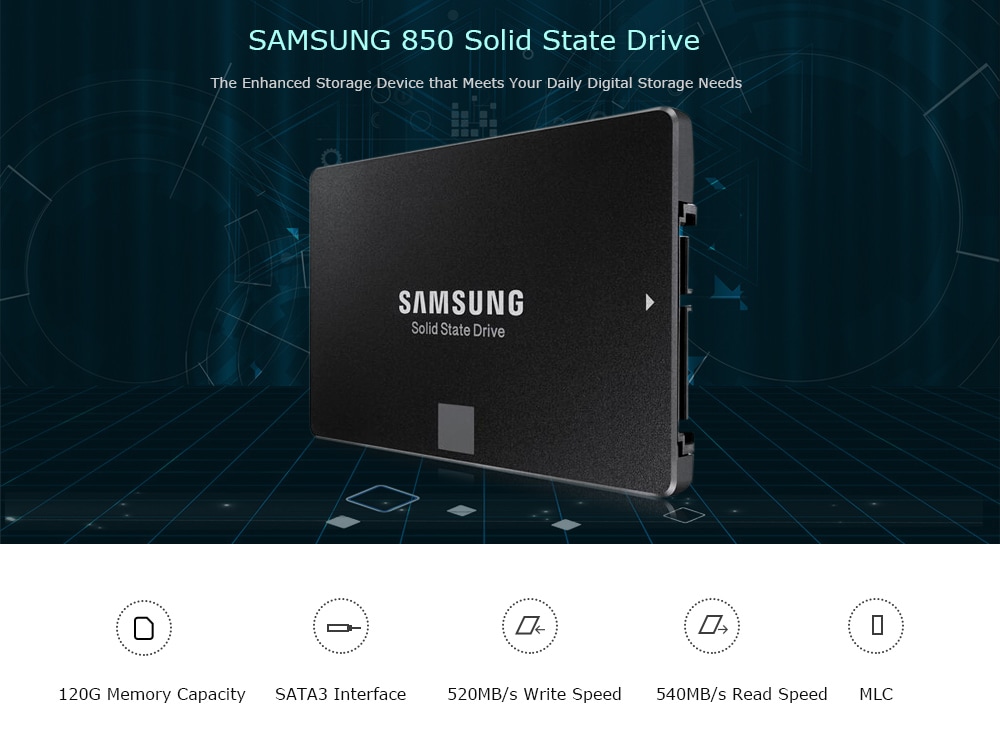 SAMSUNG 850 Solid State Drive 120G MLC SATA3 540MB/s 520MB/s- Black