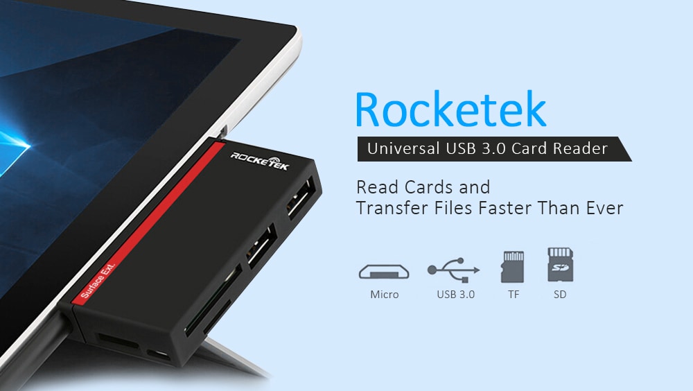 Rocketek Universal USB 3.0 TF SD Memory Card Reader- Black