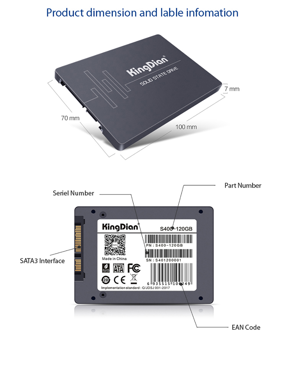 SSD SATA3 2.5 inch  120G Hard Drive Disk HD HDD factory directly KingDian Brand- Black