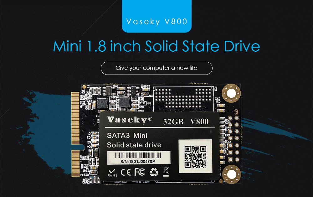 Vaseky V800 Universal Mini 1.8 inch SATA3 Solid State Drive - Black 32GB