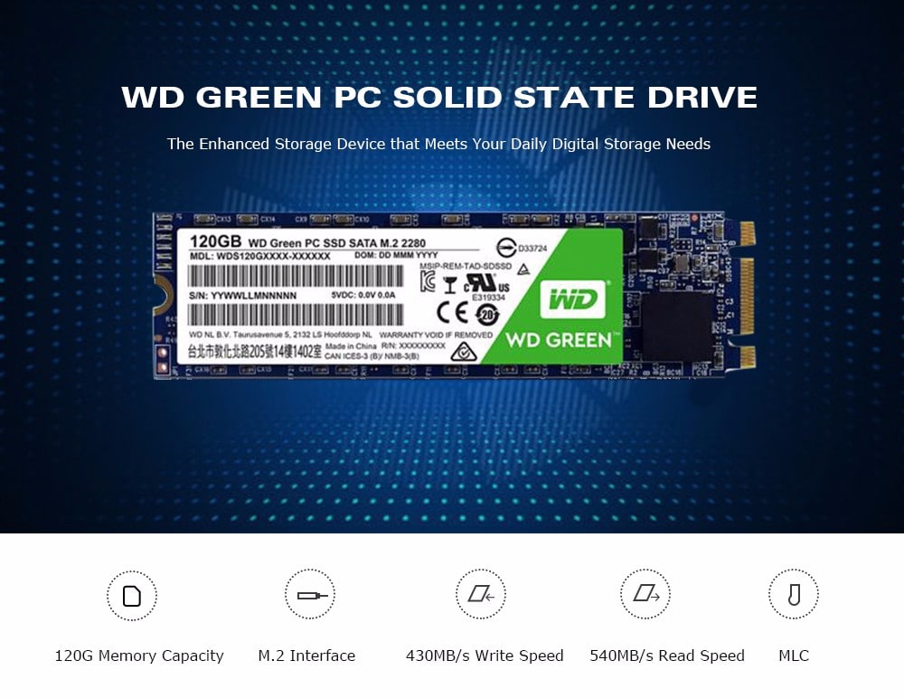 WD Green PC Solid State Drive 120G MLC M.2 540MB/s 430MB/s- Black
