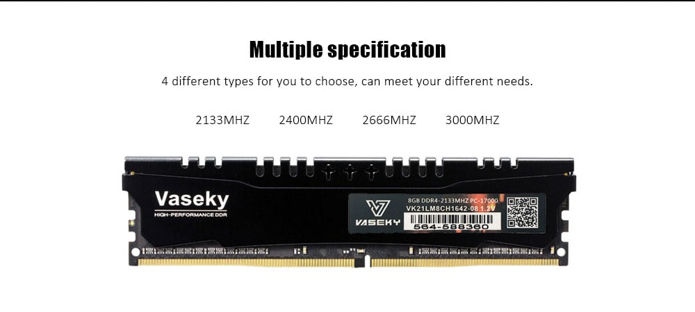 VASEKY DDR4 260 Pin 8G 2133MHz Desktop RAM Memory Module- Black 2133MHZ