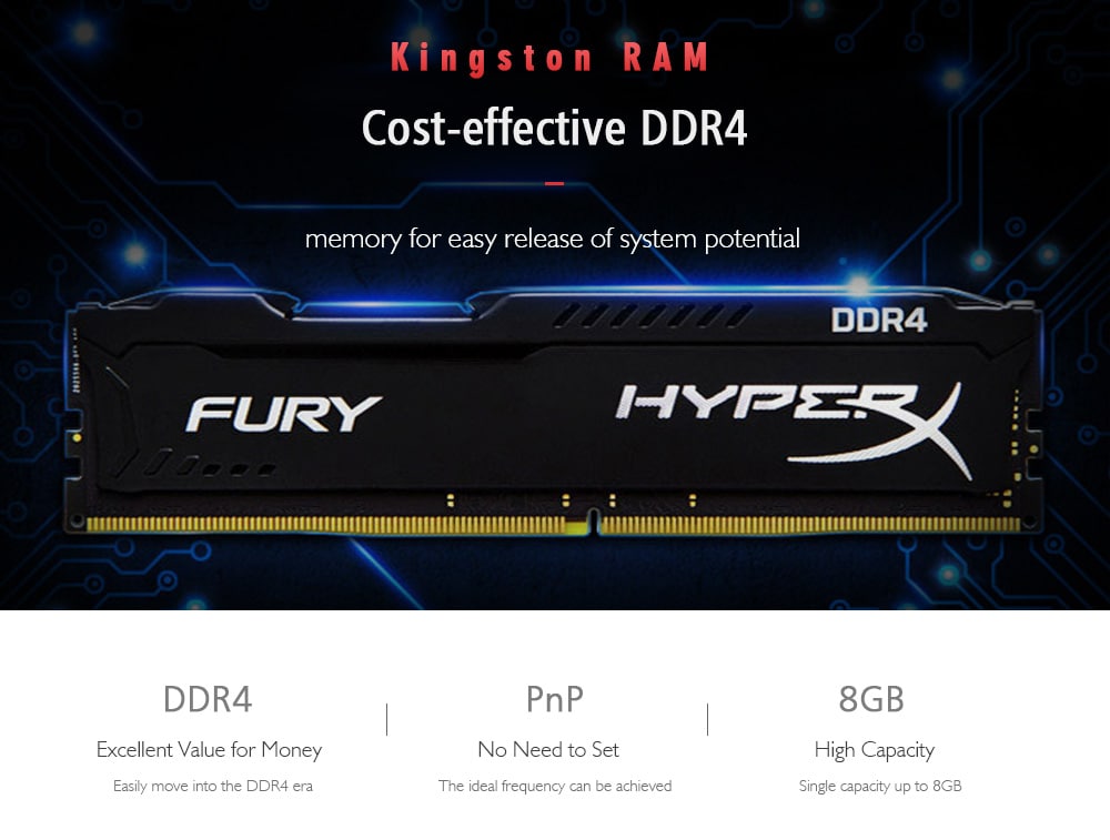 Original Kingston HyperX 8GB Desktop Memory Bank DDR4 2400MHz Computer Accessory- Black