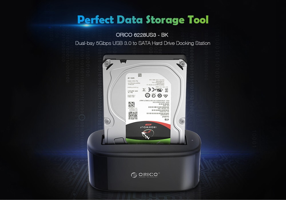 ORICO 6228US3 - BK Dual-bay 5Gbps USB 3.0 to SATA Hard Drive Docking Station- Black EU Plug