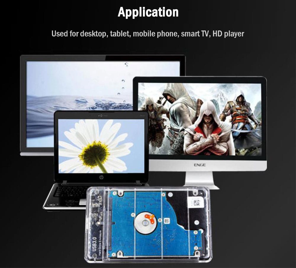 2.5 inch USB 3.0 to SATA HDD / SSD Enclosure Hard Disk Case 5Gbps- Transparent