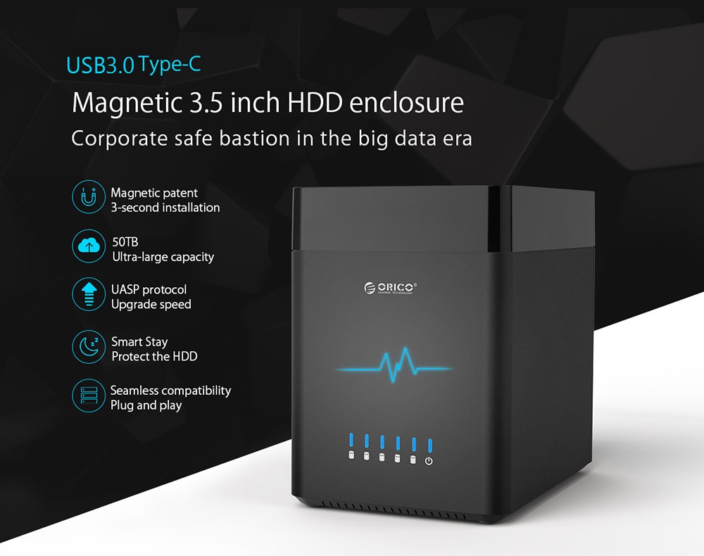 ORICO DS500U3 5 Channels 3.5-inch Hard Drive Enclosure Case Storage Box with USB3.0 Port- Black