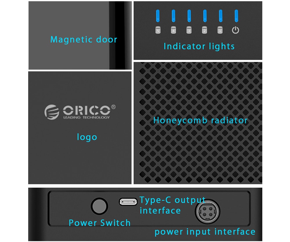 ORICO DS500U3 5 Channels 3.5-inch Hard Drive Enclosure Case Storage Box with USB3.0 Port- Black