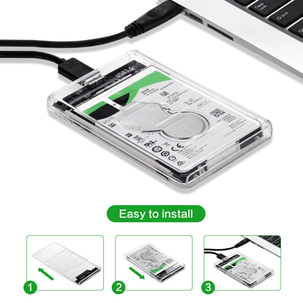 Free-installation Transparent SSD Hard Drive Box 2.5 inch SATA Interface USB 3.0- Transparent