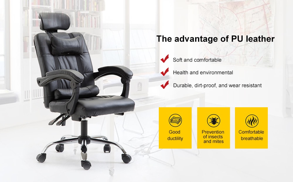 PU Office Gaming Massage Chair Ergonomic Computer Chair- White