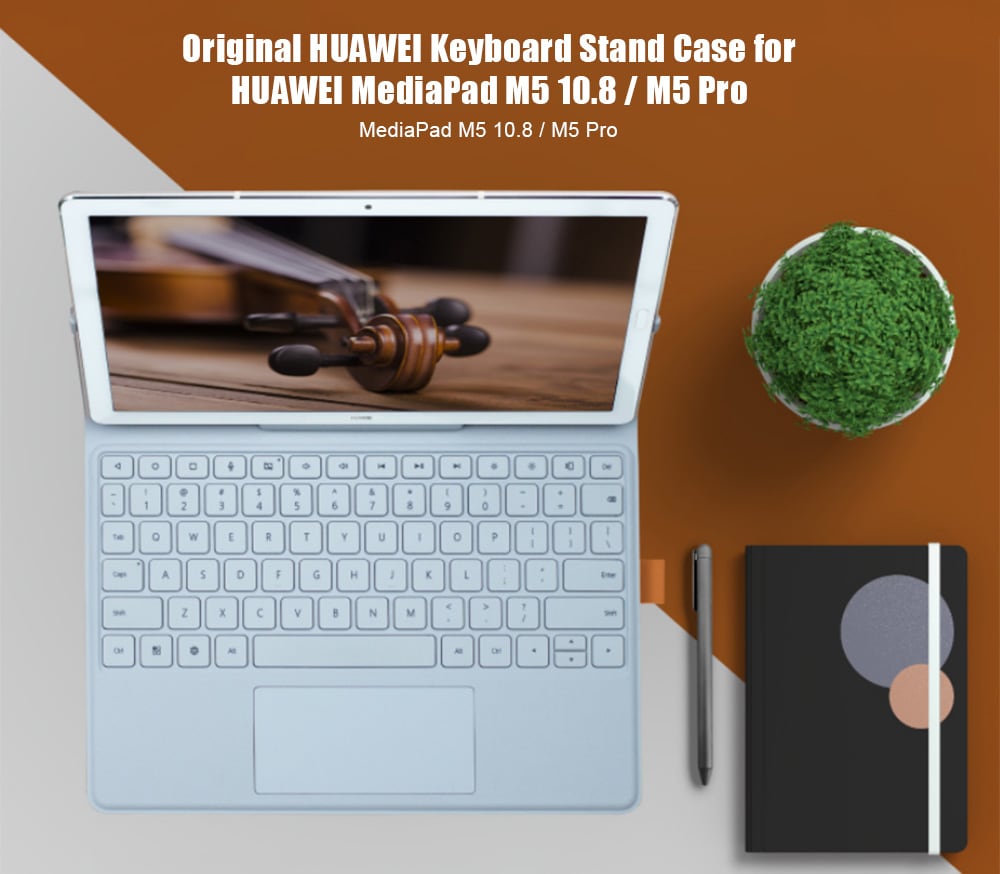 Original HUAWEI Ultra-thin One-piece Keyboard Stand Case Cover with Auto Sleep / Wake for MediaPad M5 10.8 / M5 Pro- Light Brown