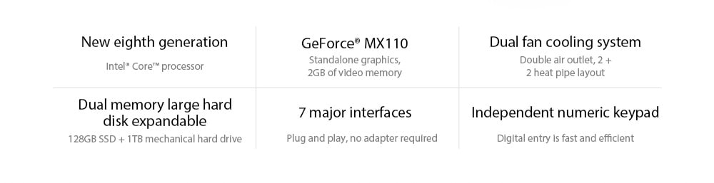 Xiaomi Mi Notebook Ruby 15.6 inch Windows 10 Intel Core i5 4GB RAM 128GB SSD + 1TB HDD NVIDIA GeForce MX110 HD Camera Bluetooth 4.2 - Dark Gray