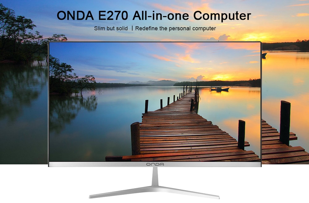 ONDA E270 All-in-one Computer 23.8 inch Intel Celeron J1900 Quad Core 2.42GHz 4GB RAM 120GB SSD 1.2MP Front Camera HDMI 4000mAh Built-in- Silver