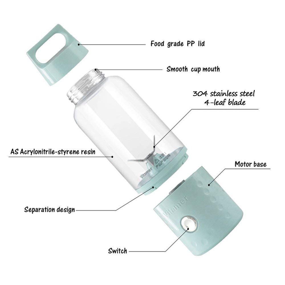 Portable Mini USB Charging Juicer- Coral Blue