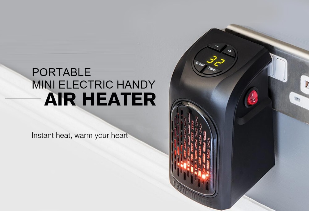 Portable Mini Electric Handy Air Heater Warm Blower Room Fan Stove Radiator for Office Home- Black