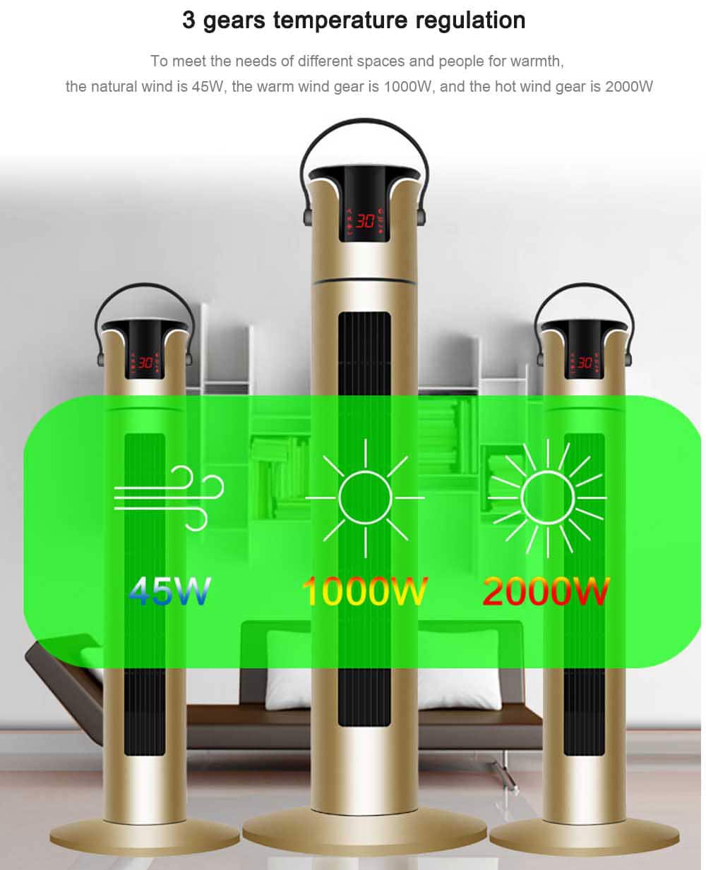 ZG - NSB - 2000 Home Remote Control Electric Heating Power-saving Waterproof Tower Type Heater - Rose Gold