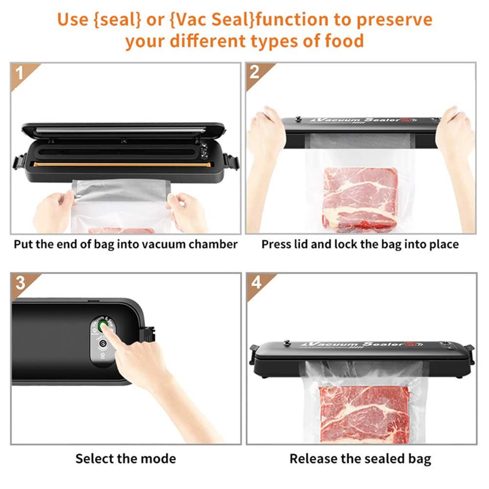 Vacuum Sealer Hand Pump Keep Food Saver Longer-Storage Bags Kitchen Tools Set- Black EU Plug