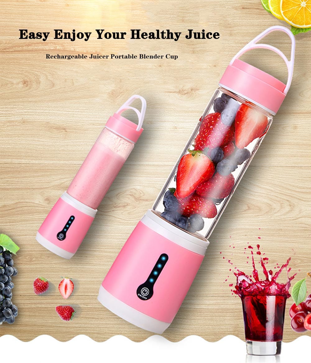USB 6 Blades Juicer Rechargeable Fruit Vegetable Mixing Blender Machine - Pig Pink