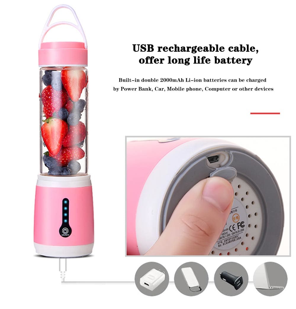 USB 6 Blades Juicer Rechargeable Fruit Vegetable Mixing Blender Machine - Pig Pink