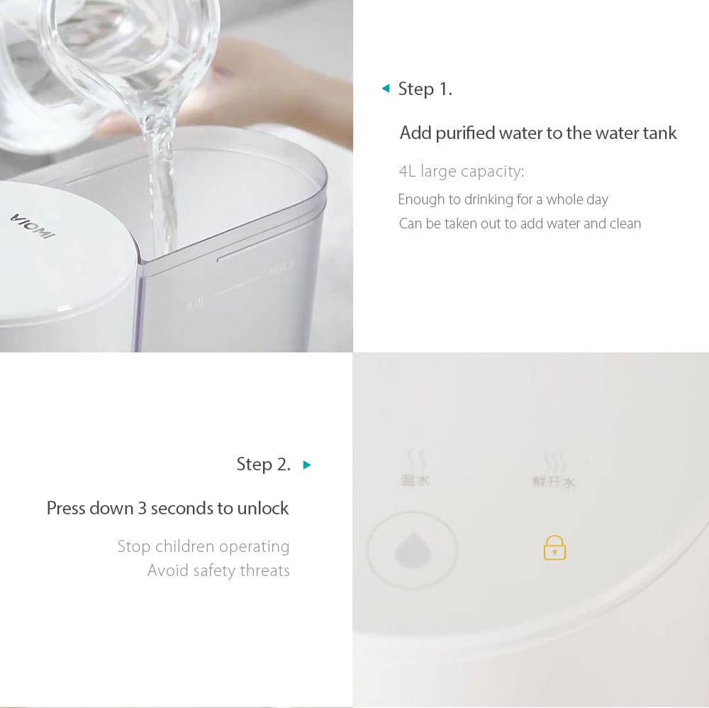 VIOMI 4L Smart Instant Hot Water Dispenser Portable Drinking Fountain APP Control Customized Temperature- White Three Pin Chinese Plug