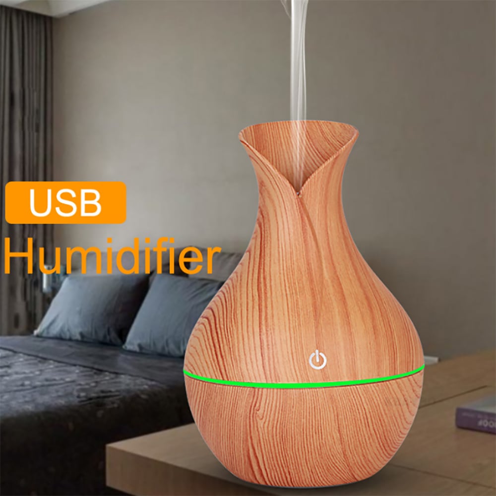 Vase Aroma Essential Oil Diffuser 130ML USB Aromatherapy Cool Mist Humidifier- Bright Yellow USB Port