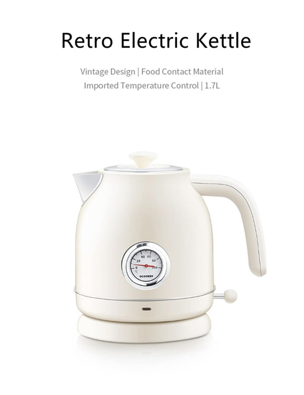 QCOOKER 1.7L / 1800W Retro Electric Kettle with Watch Thermometer Display from Xiaomi- Hazel Green