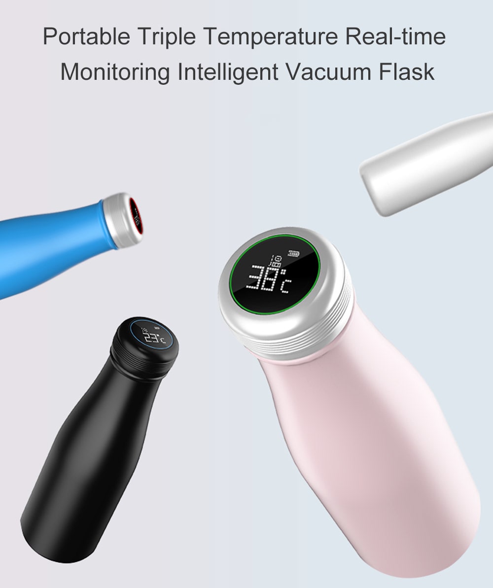 Saylee S1 Portable Triple Temperature Real-time Monitoring Intelligent Vacuum Flask- Black 400ML