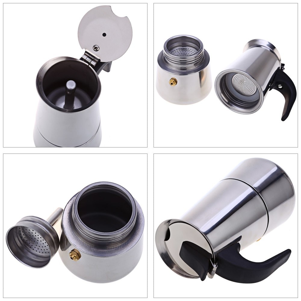 100ML 2-Cup Stainless Steel Mocha Espresso Latte Percolator Stove Coffee Maker Pot- Silver 100ML