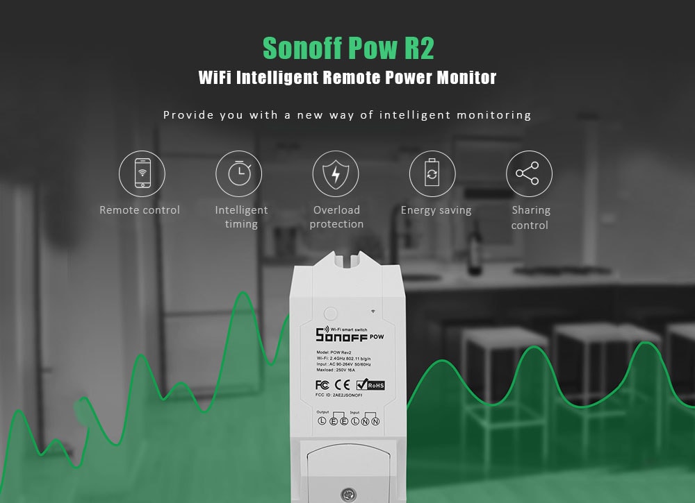 Sonoff Pow R2 WiFi Intelligent Remote Power Monitor Electricity Statistics Current Metering Switch Modification Part- White