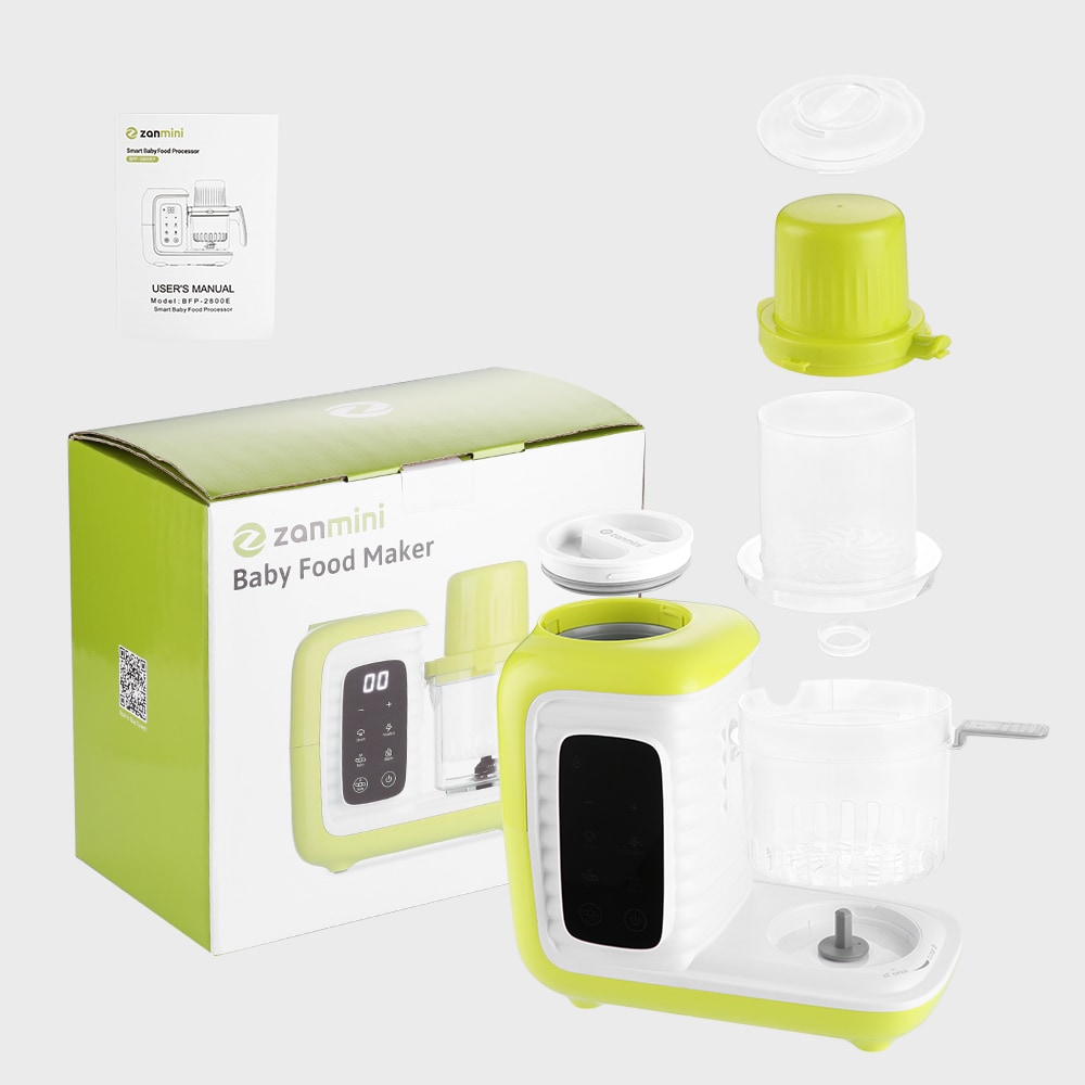 zanmini BFP - 2800E Baby Food Cooker, Steamer and Blender- Yellow Green EU Plug