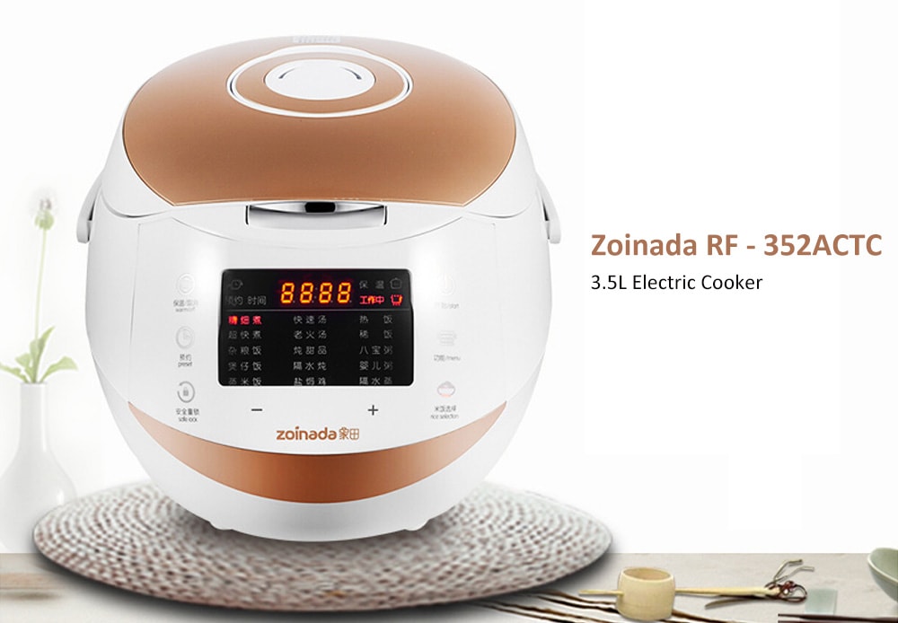 Zoinada RF - 352ACTC 3.5L Touch Type Electric Rice Cooker with Ceramic Uncoated Liner- Tan