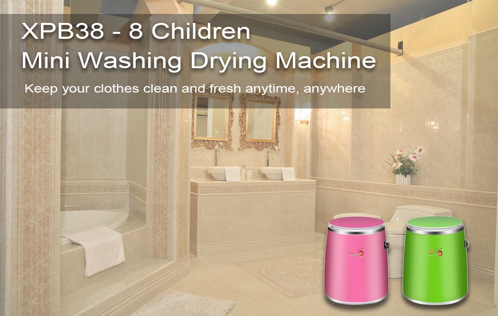 XPB38 - 8 Children Mini Smart Washing Drying Machine for Home Use 220V- Pink Cupcake
