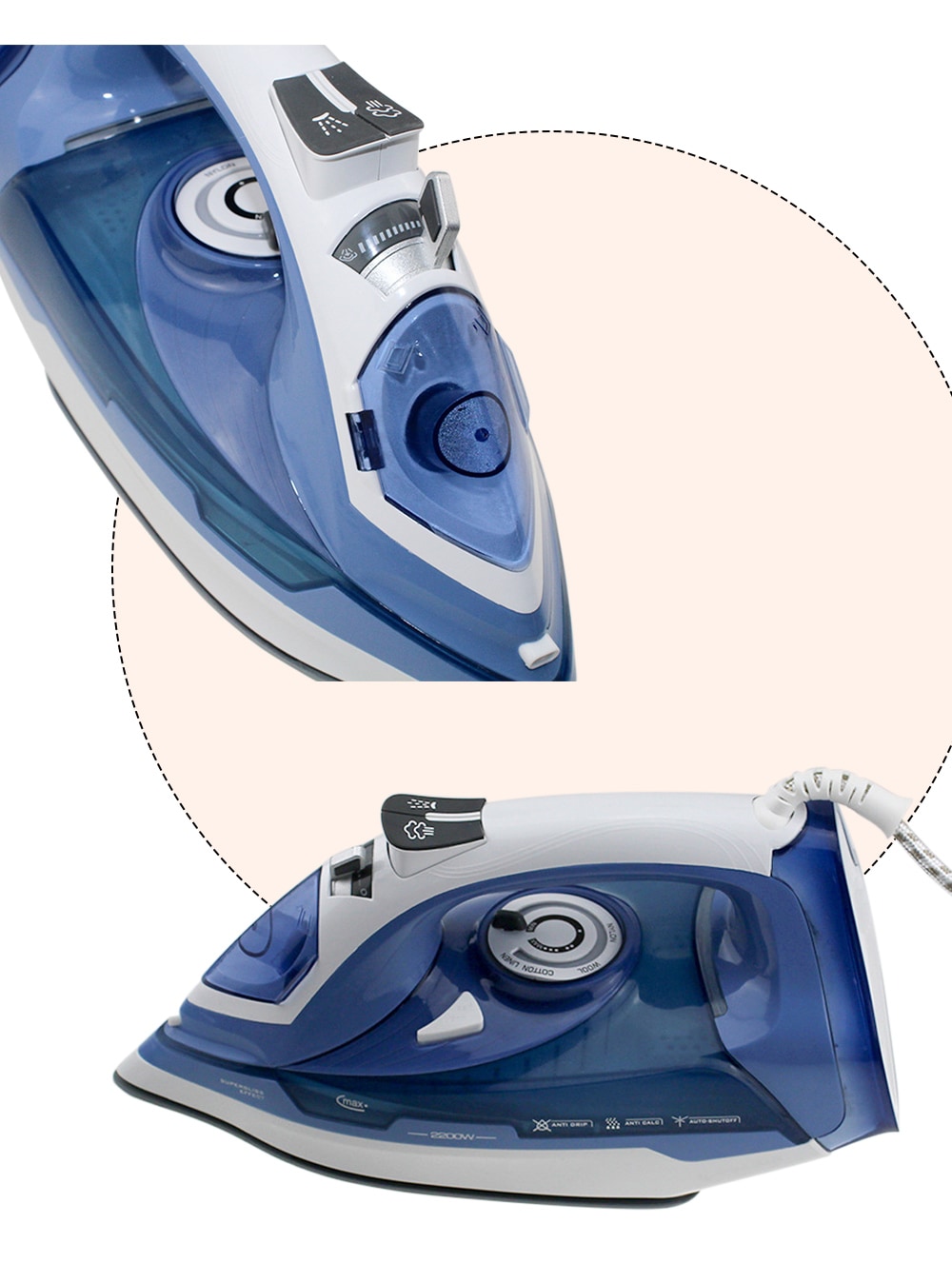 Soarin Ceramic Electric Iron Handheld Household Steam Flatiron- Cornflower Blue EU Plug