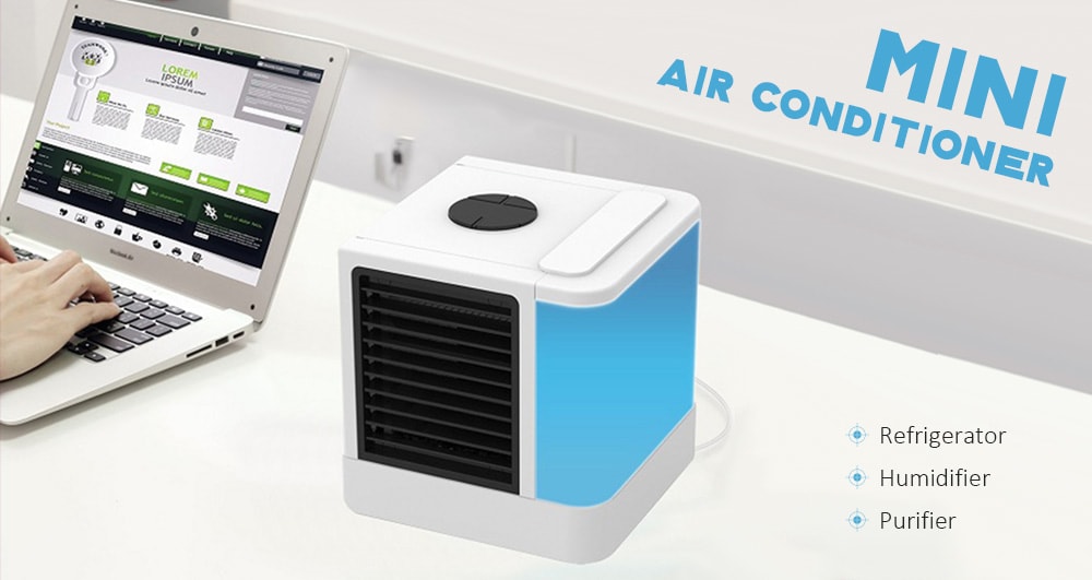  Portable Mini Air Purifier Humidifier Conditioner Desktop Cooler Fan USB Rechargeable for Office Home Outdoor- Milk White