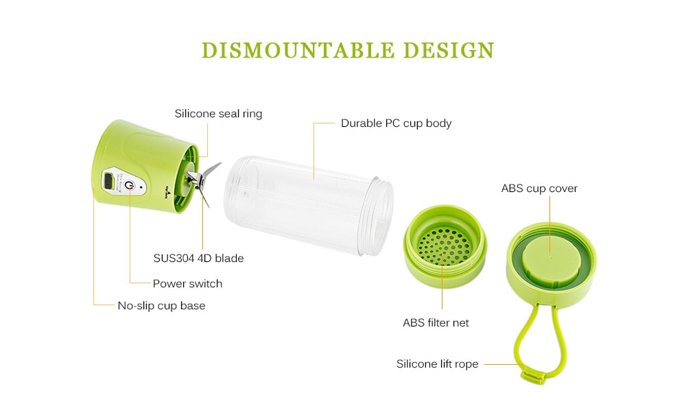USB Charge Healthy Fruit Stirring Multifunctional Juicer Cup- Green