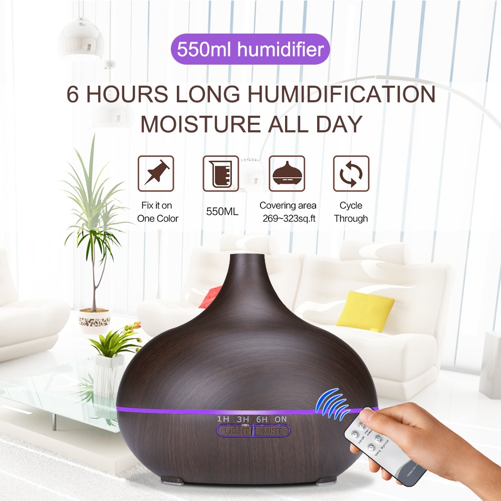 Remote Control Flowerpot Aroma Diffuser 550ML Essential Oil Diffuser Electric Ultrasonic Humidifier- Black