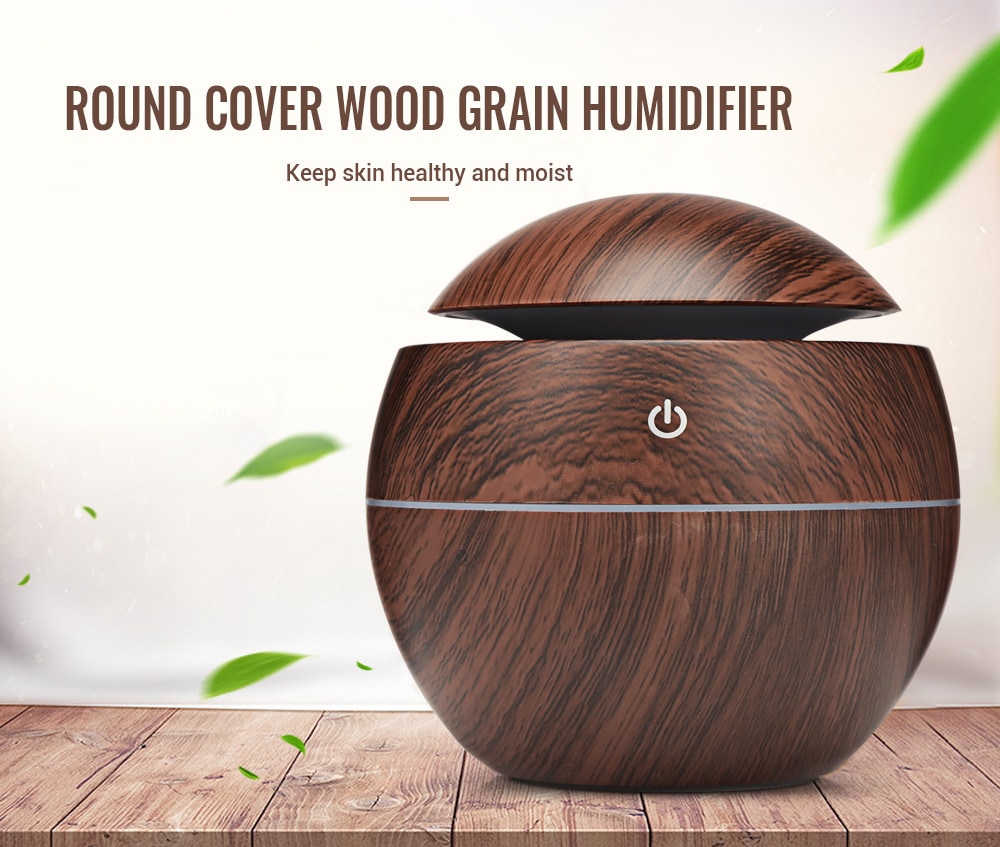 XBH - 035B Round Cover Wood Grain Humidifier Night Light Moisturizer Sprayer- BurlyWood