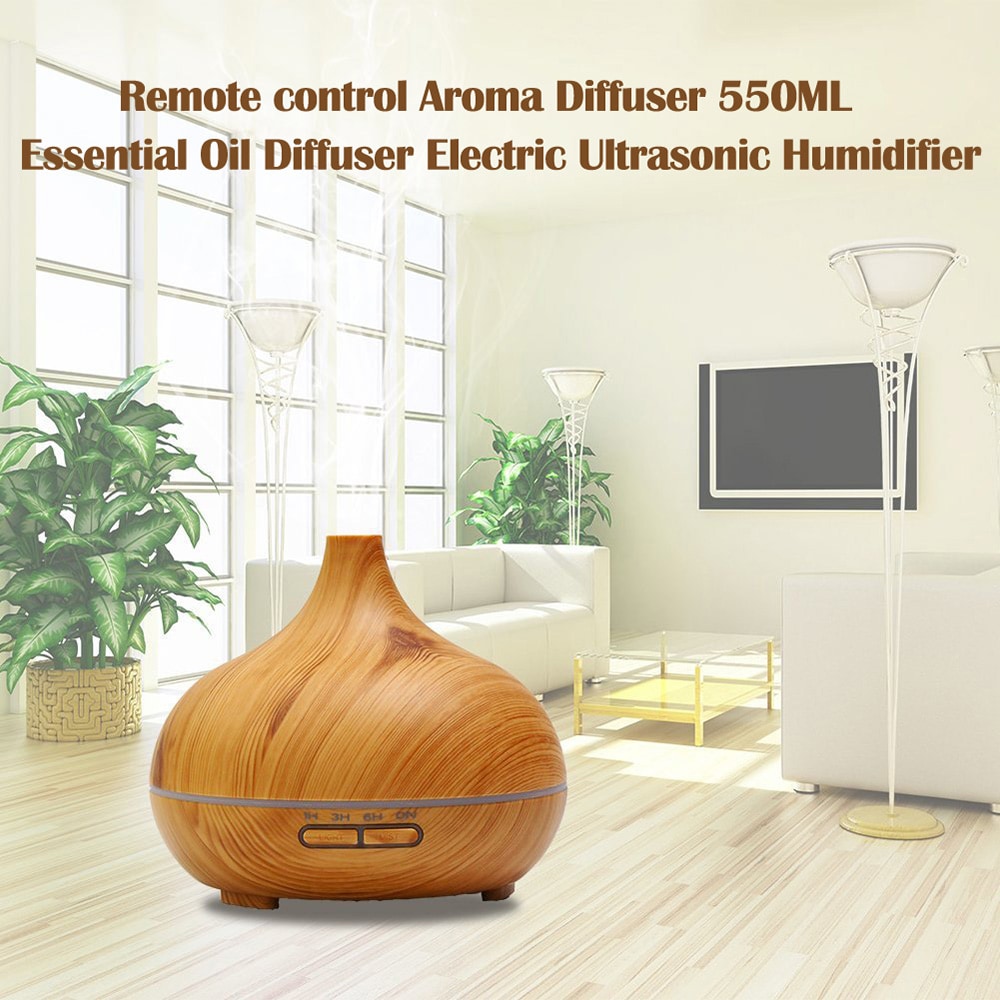 Remote control Aroma Diffuser 550ML Essential Oil Diffuser Electric Ultrasonic Humidifier- Light Brown