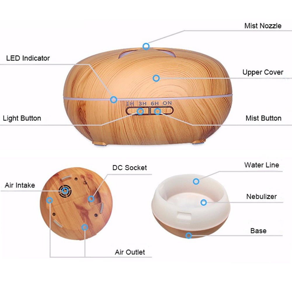 Remote Control 550ML Aroma Diffuser Essential Oil Diffuser Ultrasonic Humidifier- Tan UK Plug