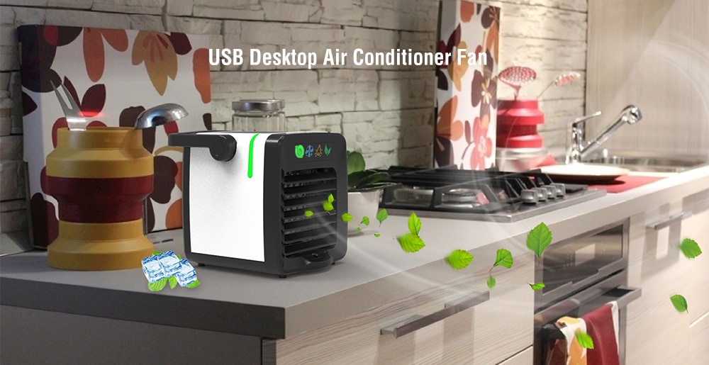 USB Mini Desktop Cold Air Conditioner Fan Humidifier - Black