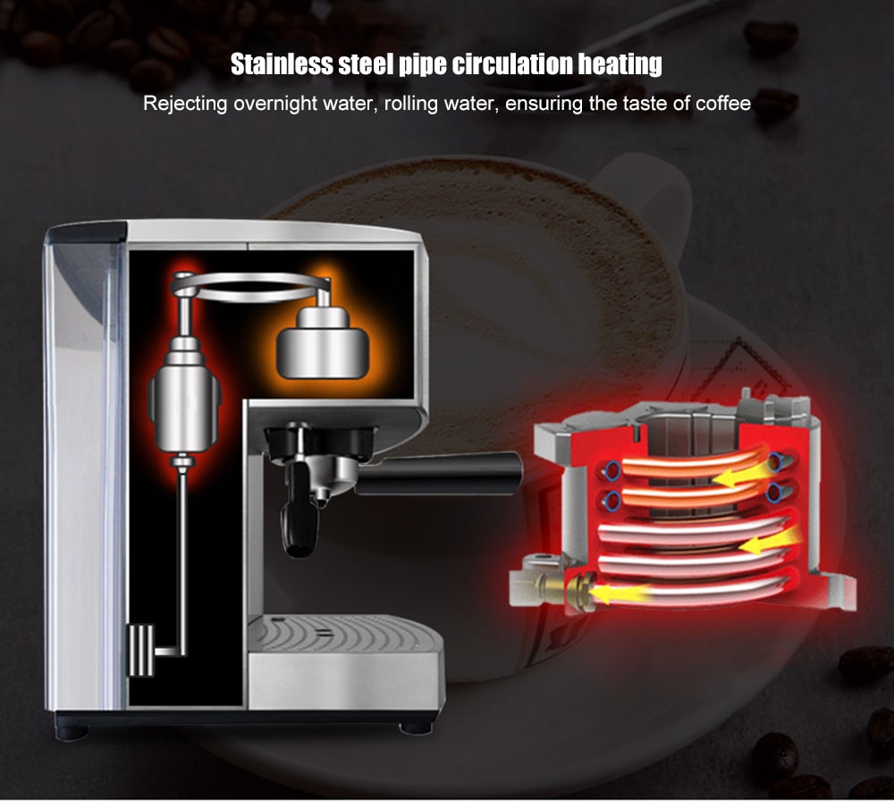TSK - 1819A Home Grinding Italian Semi-automatic Coffee Machine - Silver