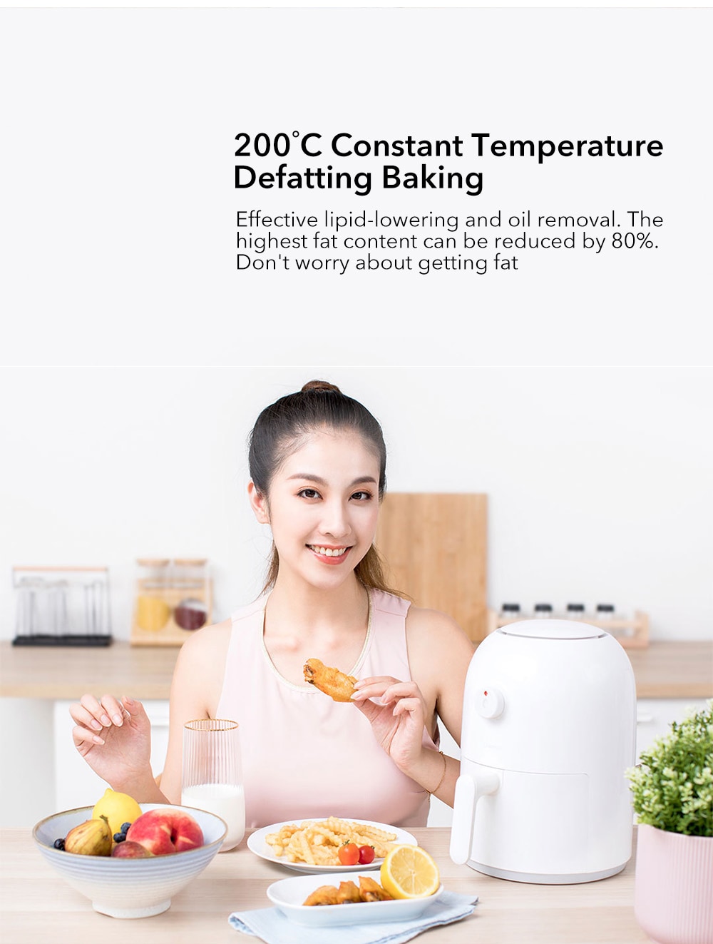 Xiaomi Onemoon 2L Air Fryer Intelligent No Fumes Electric French Fries Machine- White