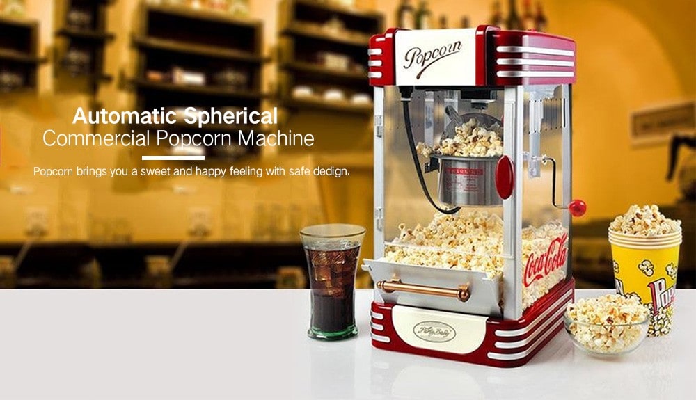 Stainless Steel Automatic Spherical Commercial Popcorn Machine- Red